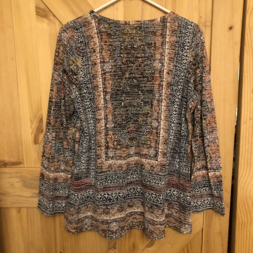 ONE WORLD Multicolor Patterned Long Sleeve Top Women’s S - Picture 2 of 7